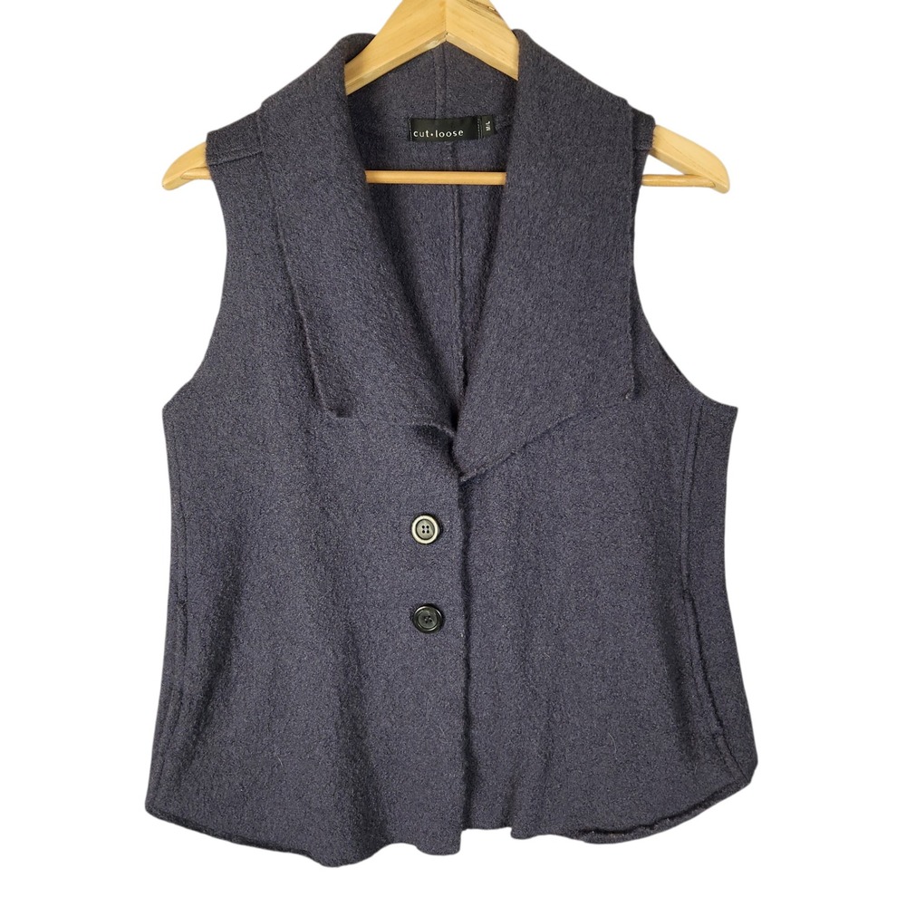 Cut Loose Vest Size M/L Blue Gray Boiled Wool Sleeveless Arsty Lagenlook